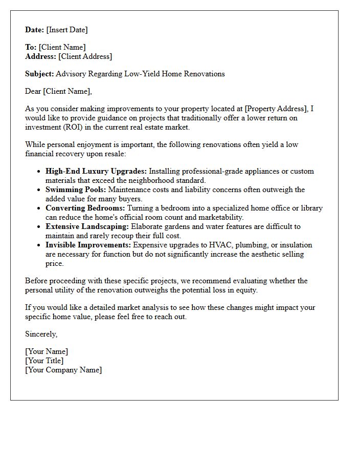 Avoiding Low-Yield Home Renovations Advisory Letter