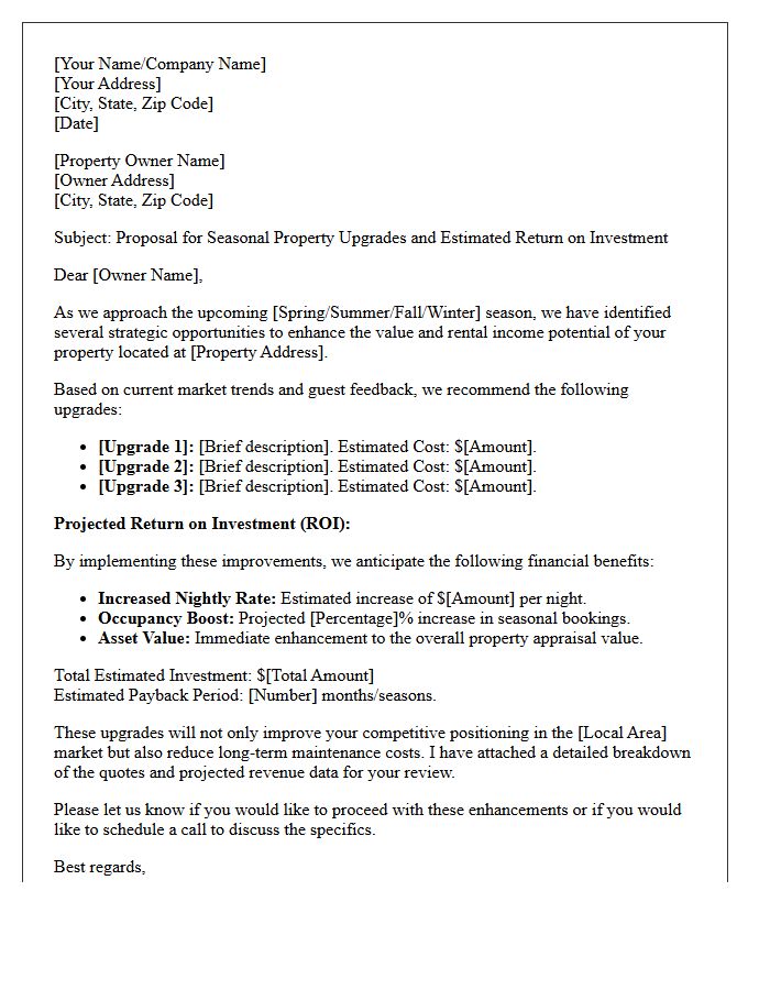 Seasonal Property Upgrade Return on Investment Letter