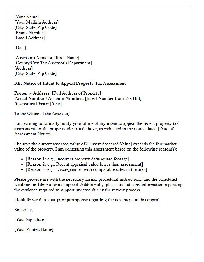 Initial Property Tax Assessment Appeal Notice Letter