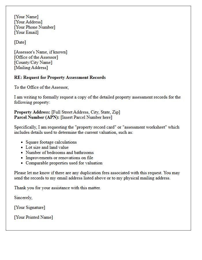 Property Assessment Record Request Letter