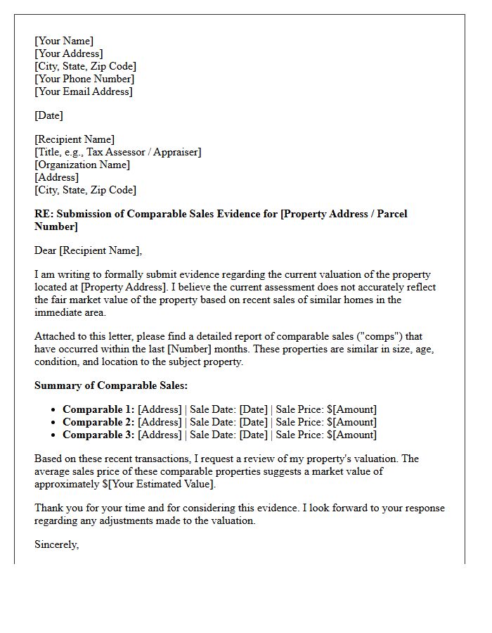 Comparable Sales Evidence Submission Letter