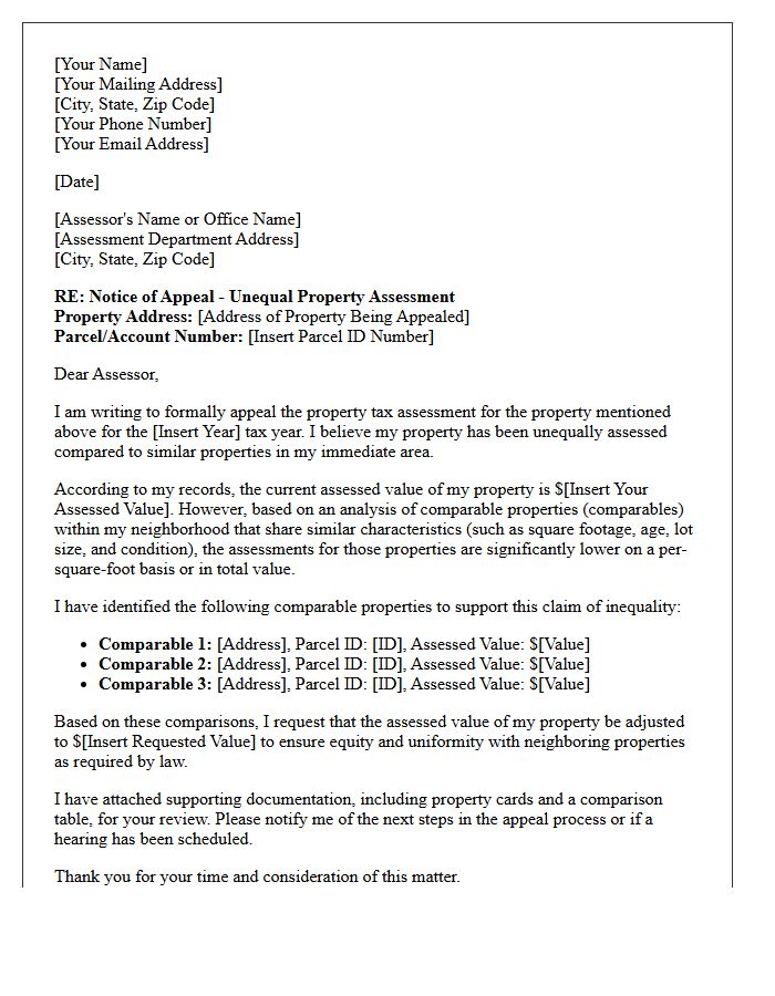 Unequal Property Assessment Claim Letter