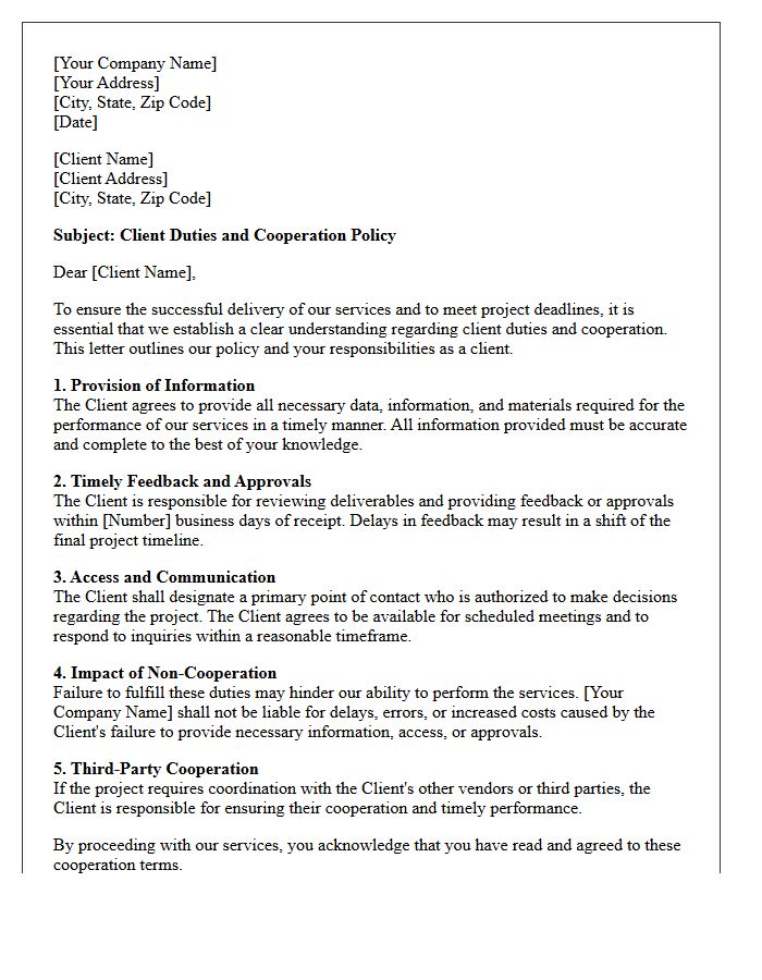 Client Duties and Cooperation Letter Policy
