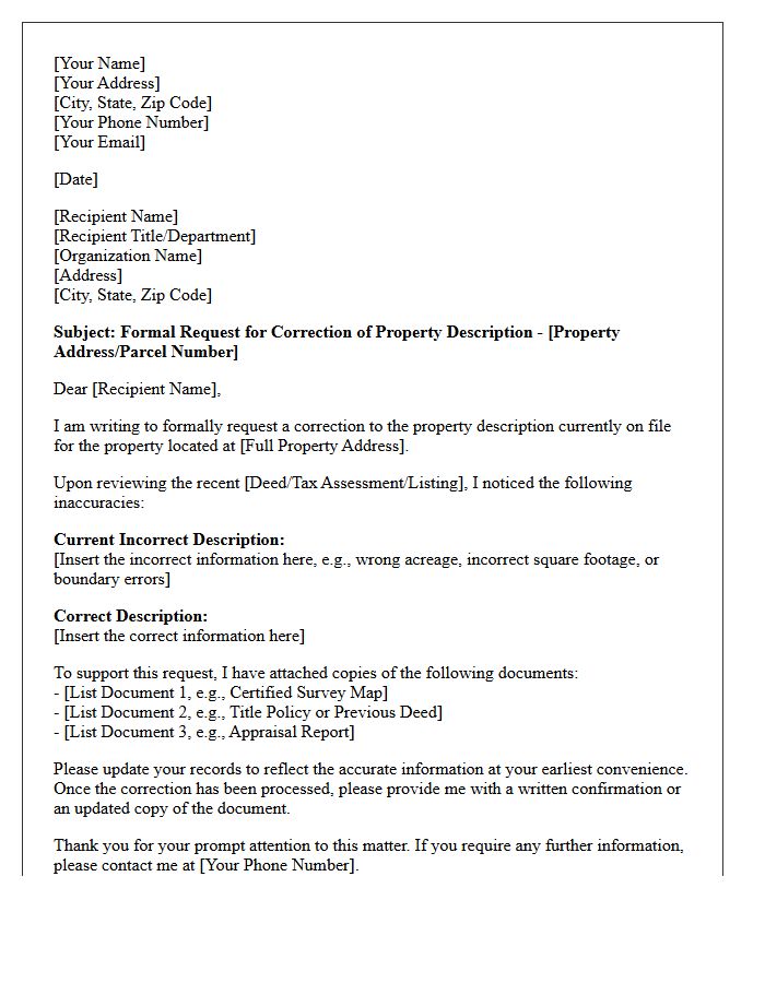 Incorrect Property Description Correction Letter