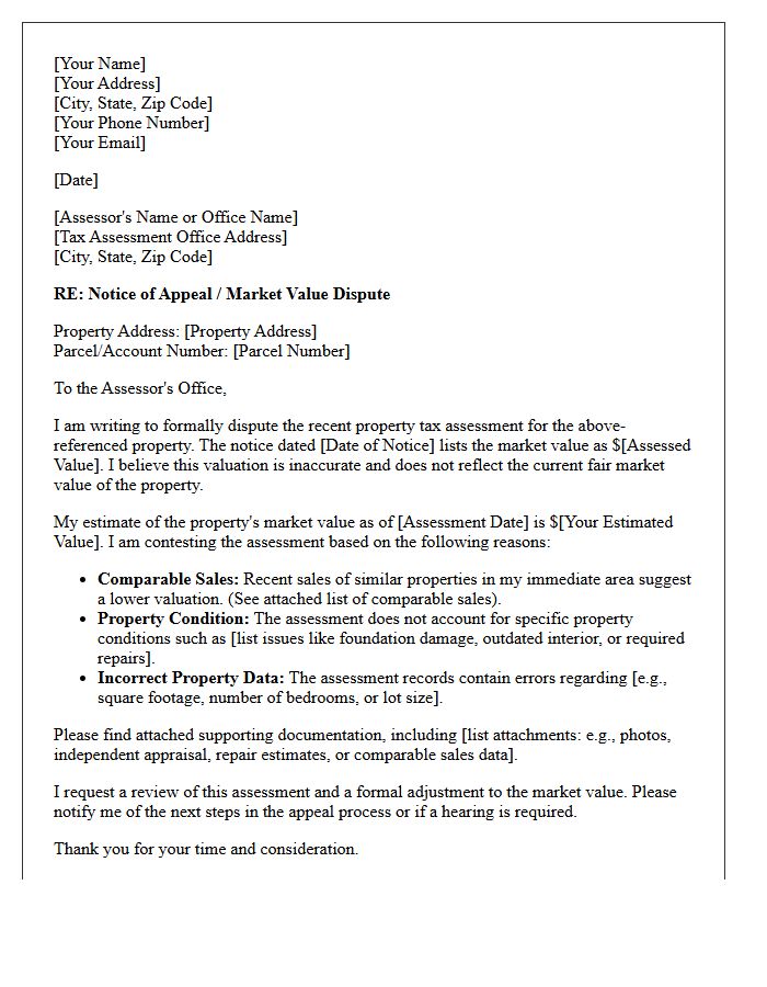 Residential Market Value Dispute Letter
