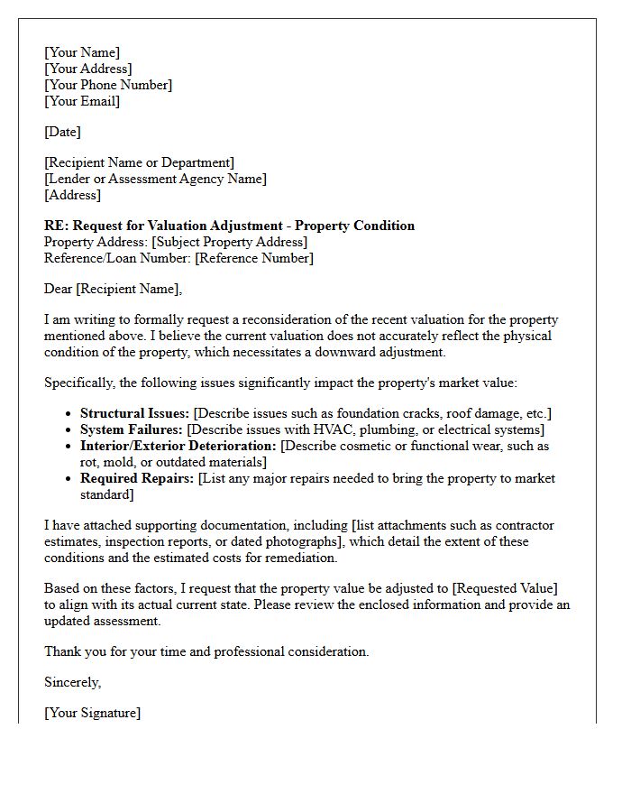 Property Condition Valuation Adjustment Request Letter