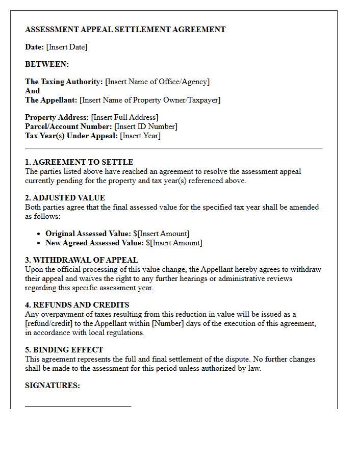 Assessment Appeal Settlement Agreement Letter
