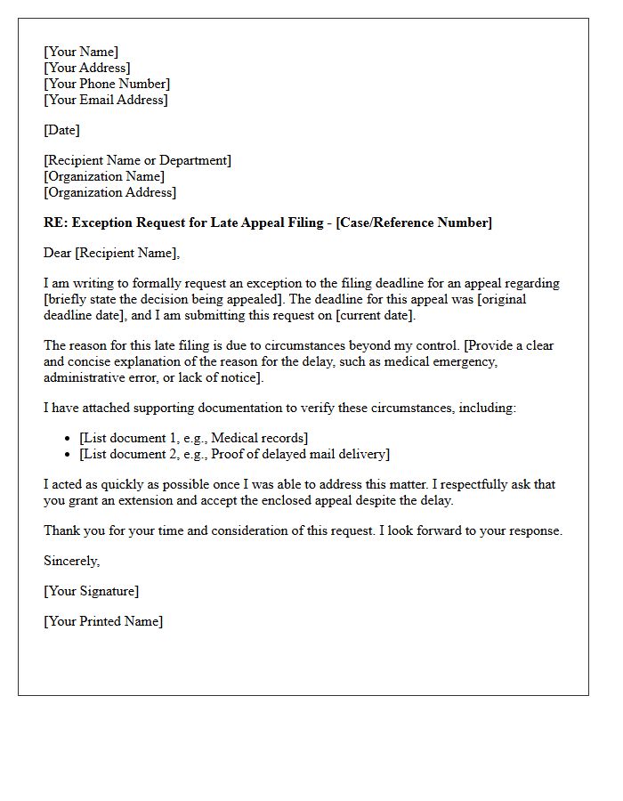 Late Appeal Filing Exception Request Letter