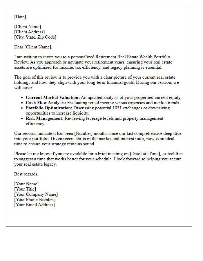 Retirement Real Estate Wealth Portfolio Review Letter