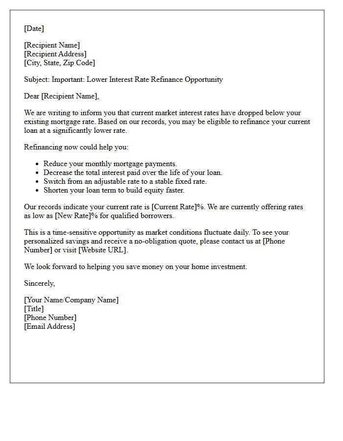 Lower Interest Rate Refinance Alert Letter