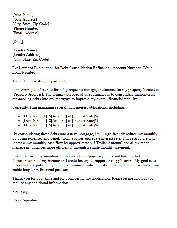 Debt Consolidation Mortgage Refinance Letter