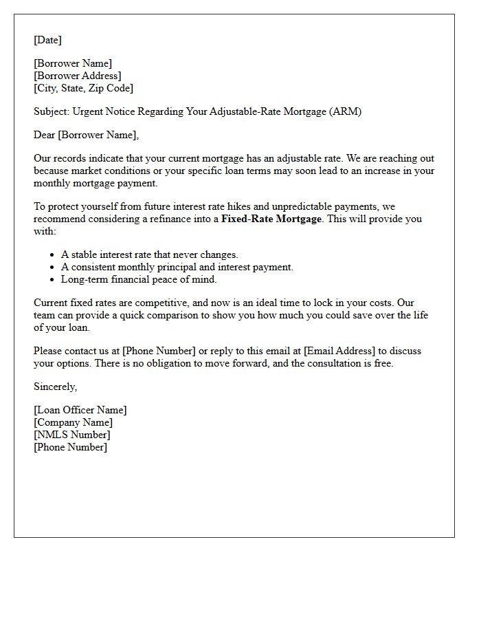 Adjustable Rate to Fixed Rate Refinance Alert Letter