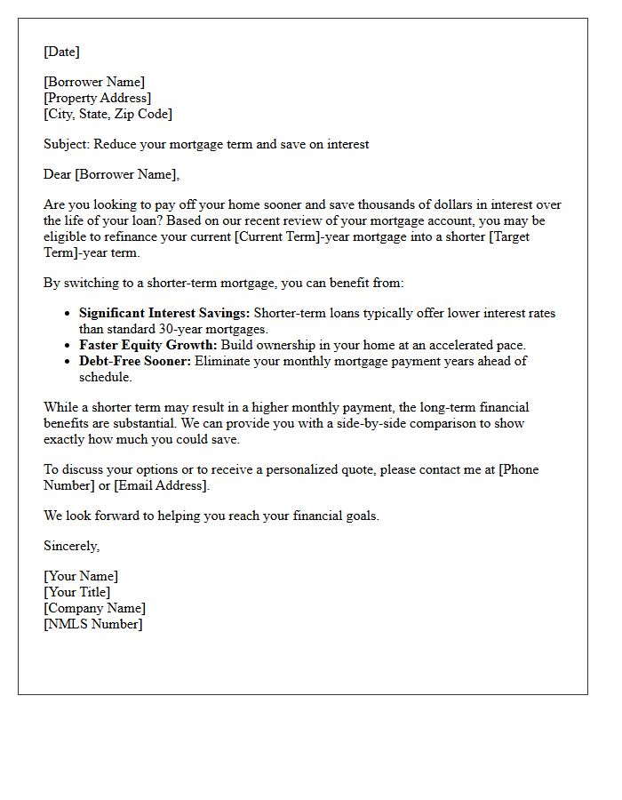Mortgage Term Reduction Refinance Opportunity Letter