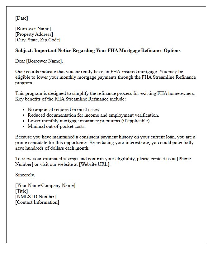 Federal Housing Administration Streamline Refinance Opportunity Letter