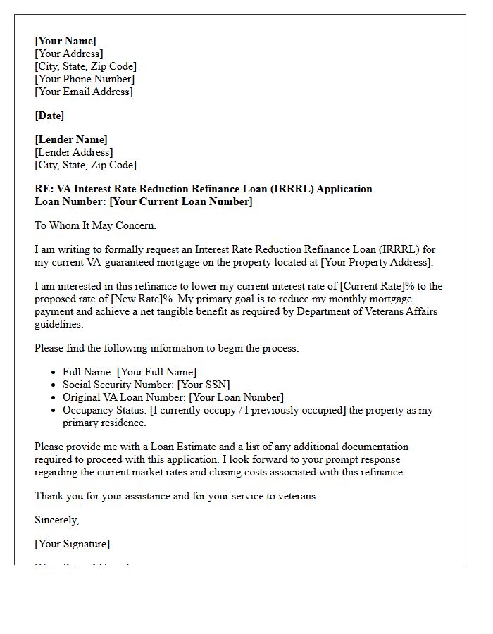 Veterans Affairs Interest Rate Reduction Refinance Letter