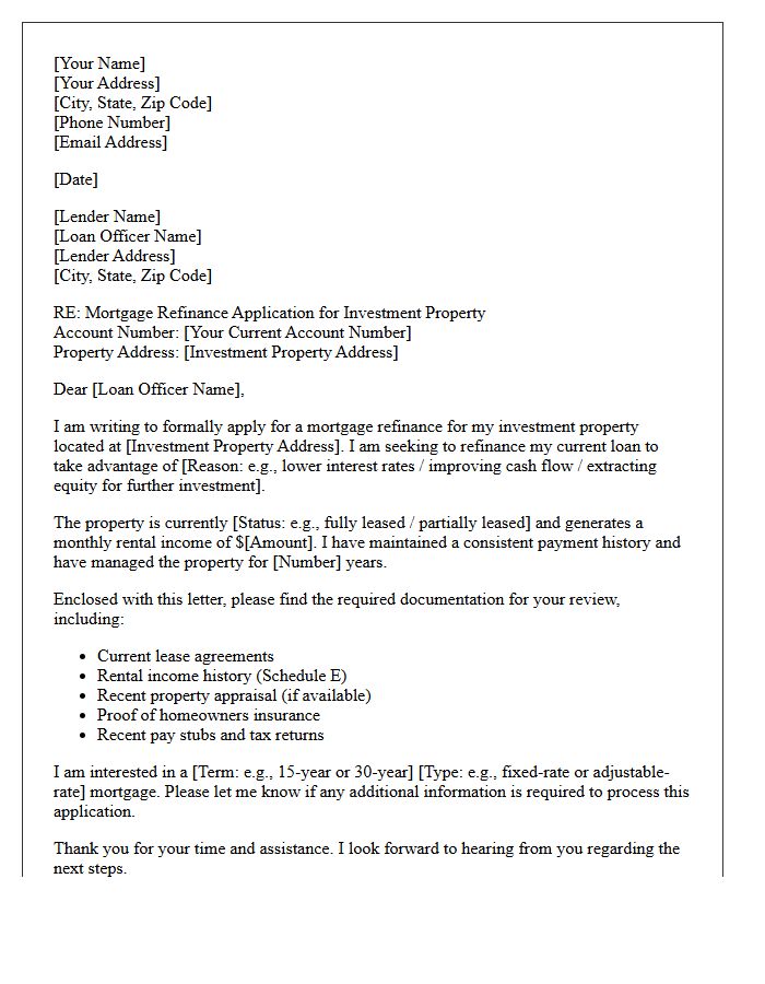 Investment Property Mortgage Refinance Letter