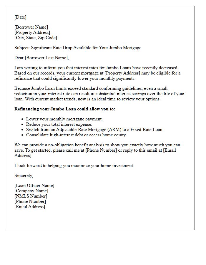 Jumbo Loan Refinance Rate Drop Letter