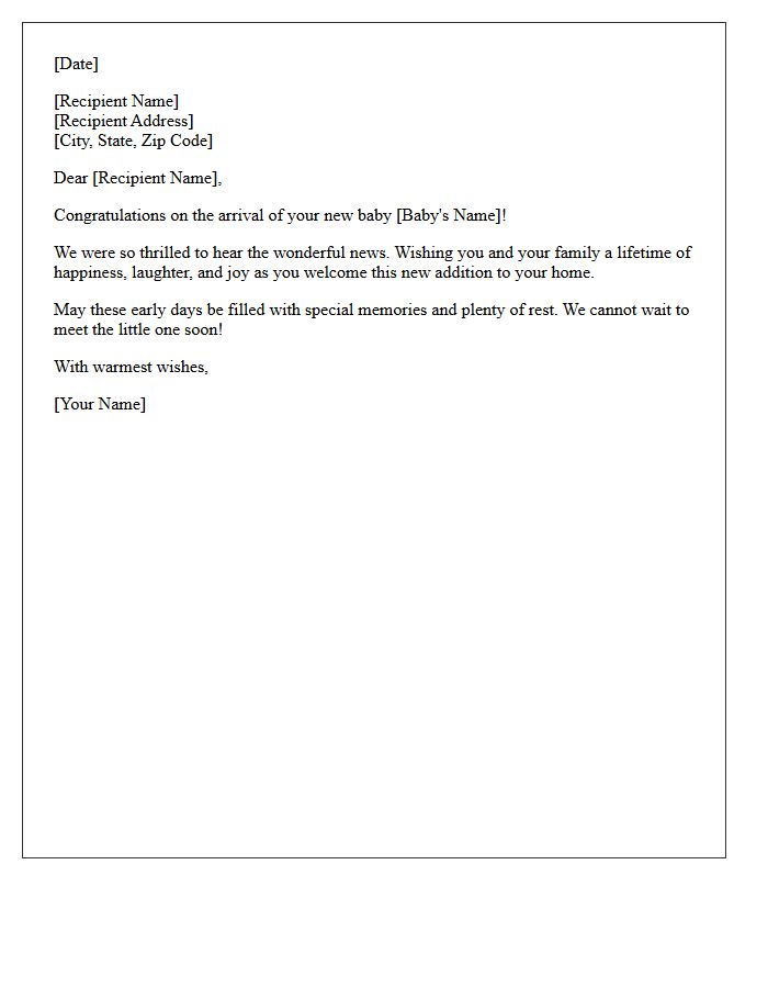 New Baby Arrival Congratulatory Letter