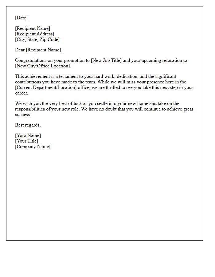 Career Promotion and Relocation Congratulatory Letter