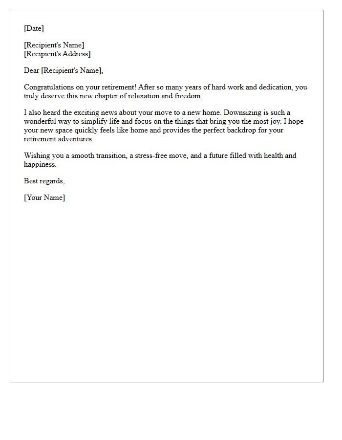 Happy Retirement and Downsizing Congratulatory Letter