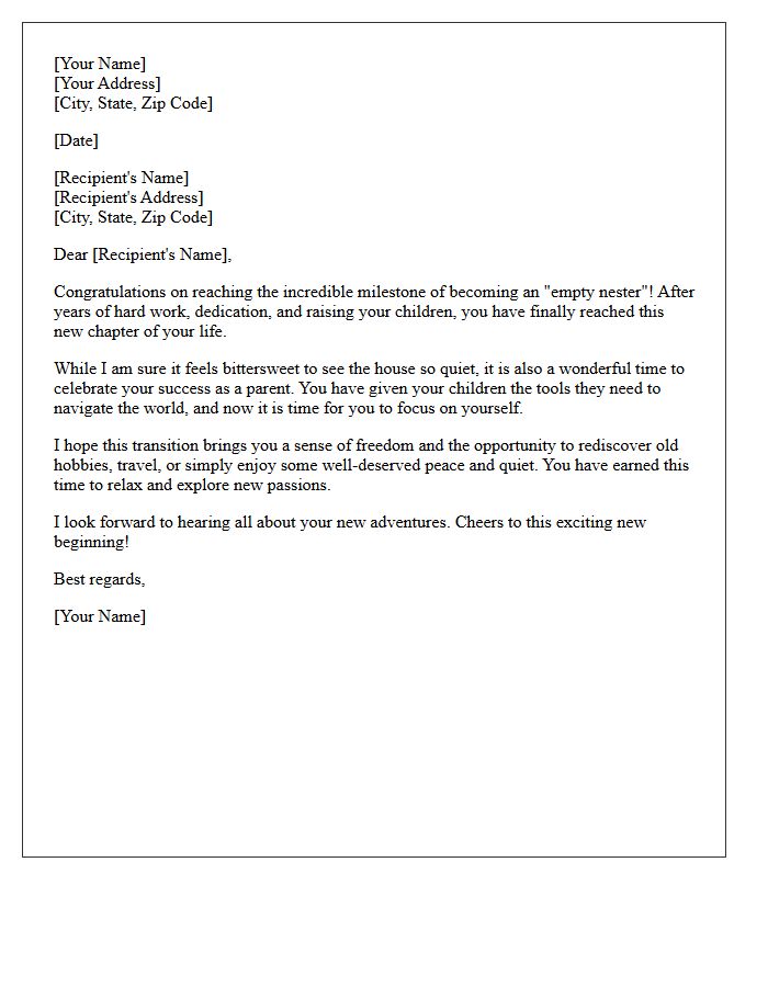 Empty Nest Milestone Congratulatory Letter