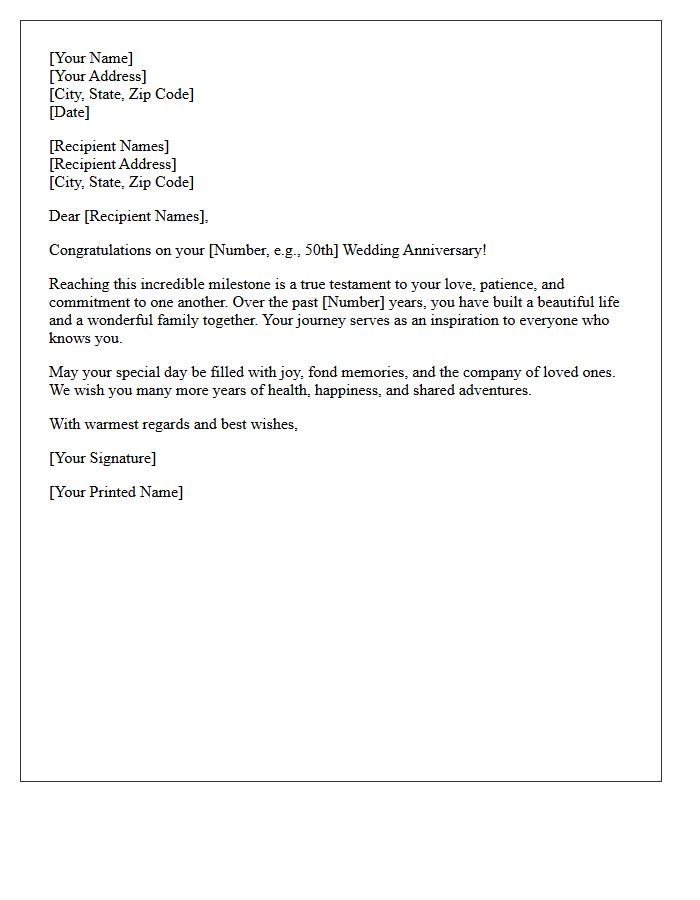 Milestone Wedding Anniversary Congratulatory Letter