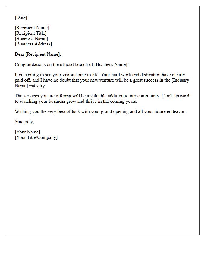 New Business Launch Congratulatory Letter