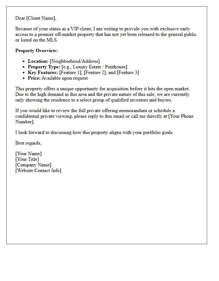 VIP Client Exclusive Off-Market Property Update Letter