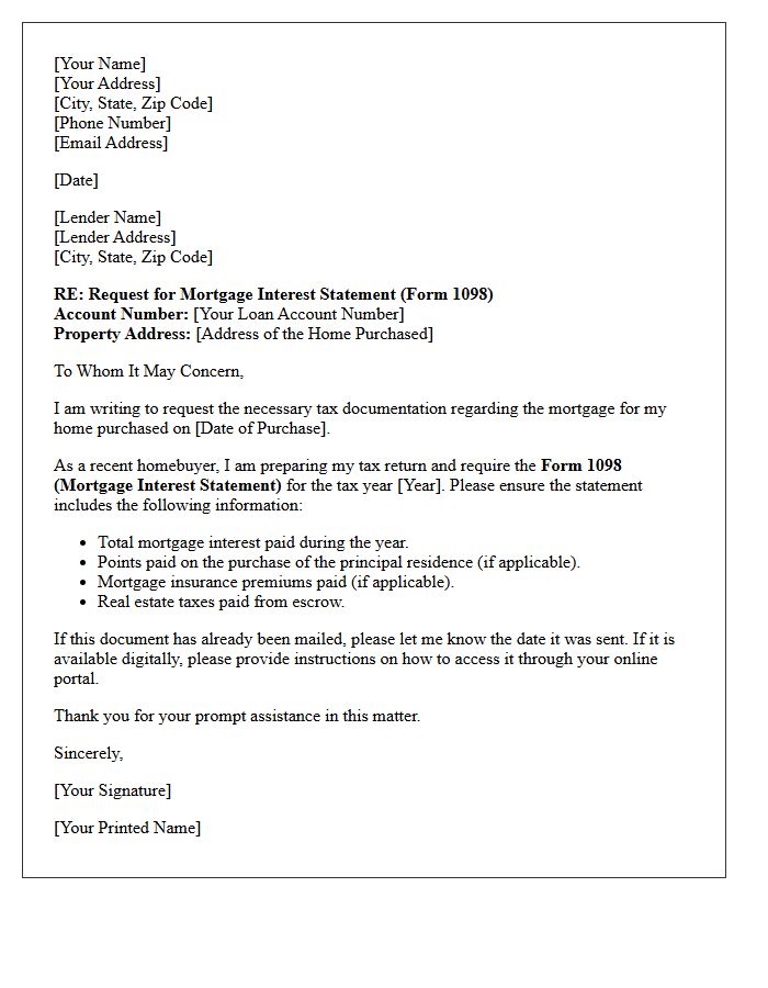 Recent Homebuyer Mortgage Interest Tax Document Preparation Letter