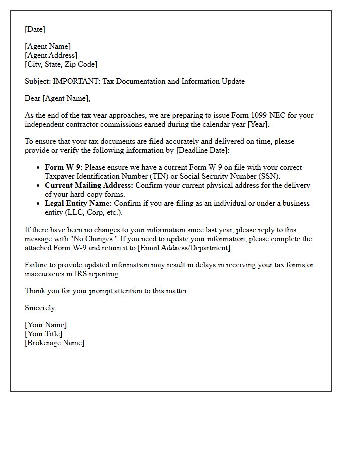 Real Estate Independent Contractor Tax Document Reminder Letter