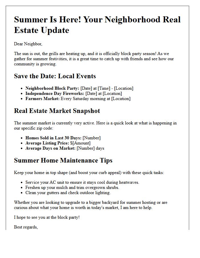 Summer Block Party Real Estate News Letter