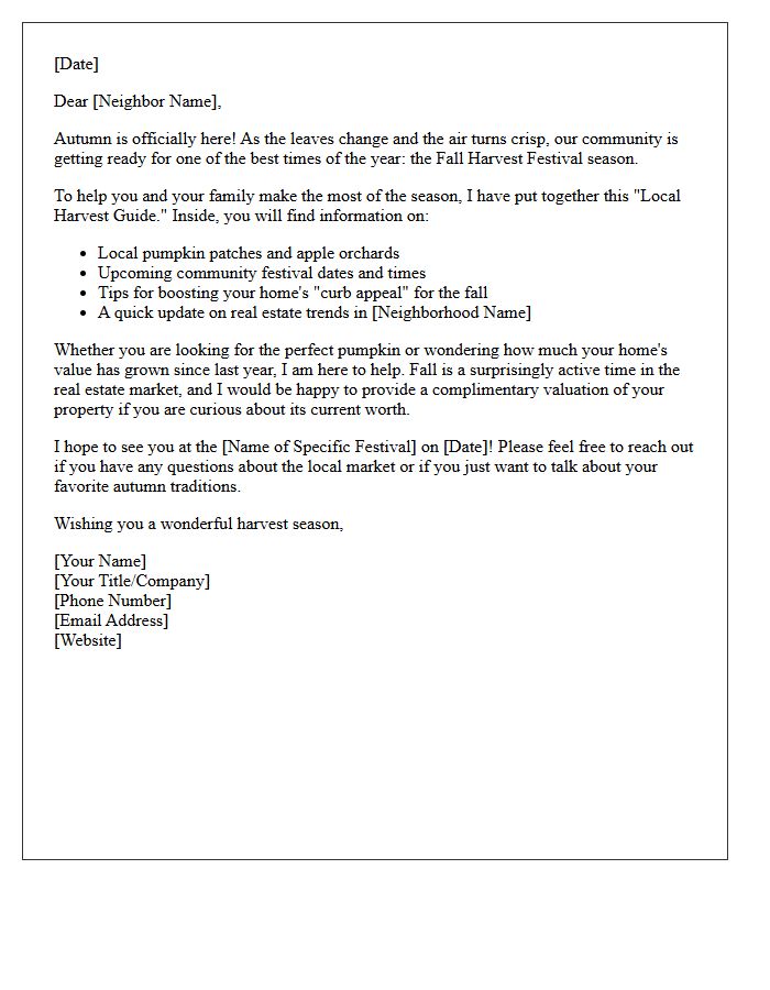 Fall Harvest Festival Real Estate Guide Letter