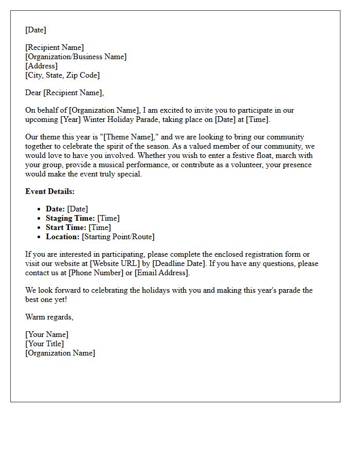 Winter Holiday Parade Community Connection Letter
