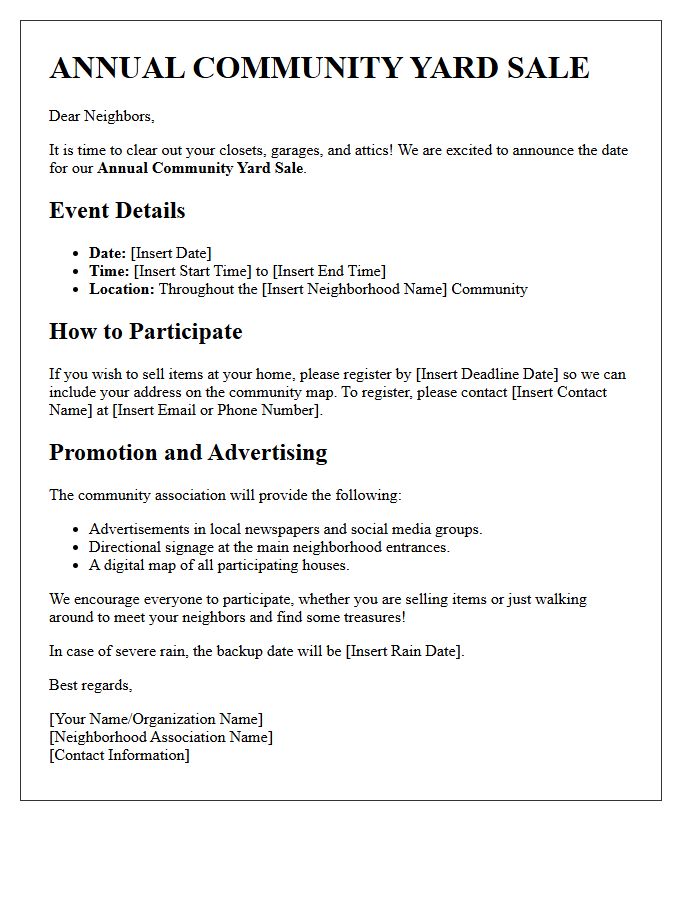 Annual Community Yard Sale Event News Letter