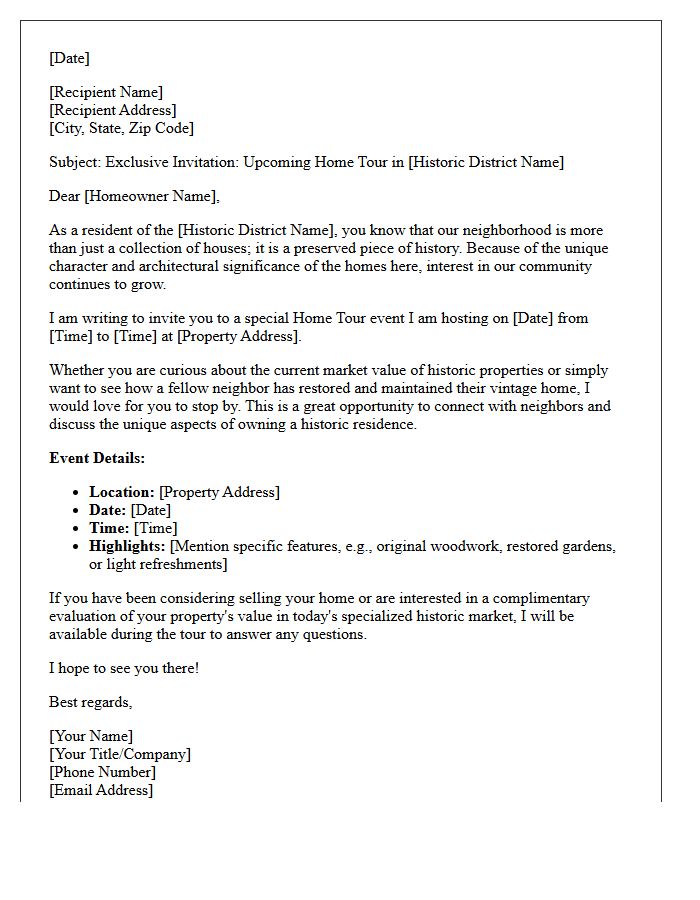 Historic District Home Tour Real Estate Letter