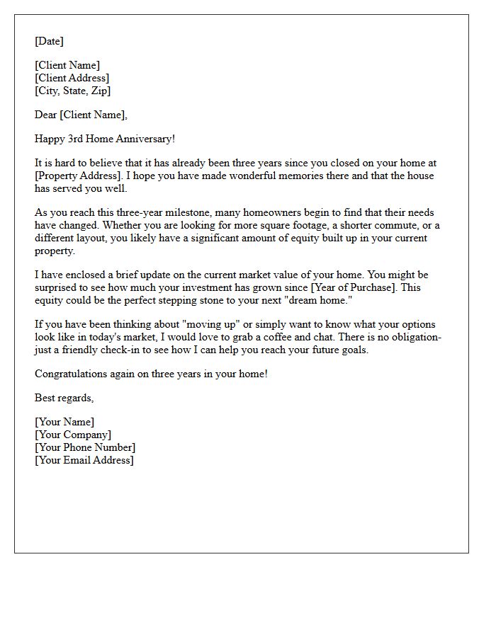 Three Year Home Anniversary Move Up Letter