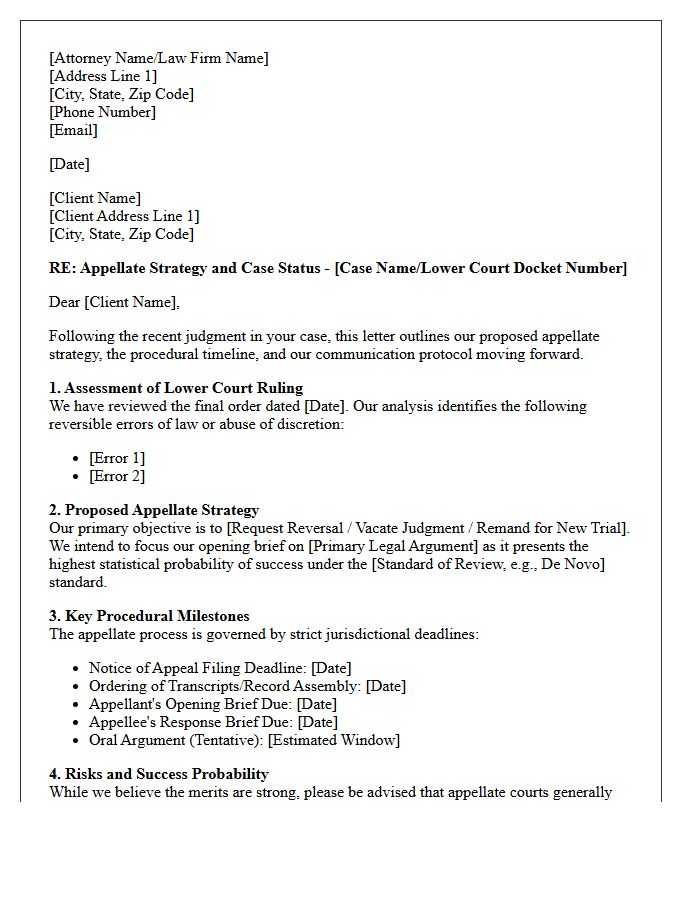 Appellate Strategy and Communication Letter Guideline