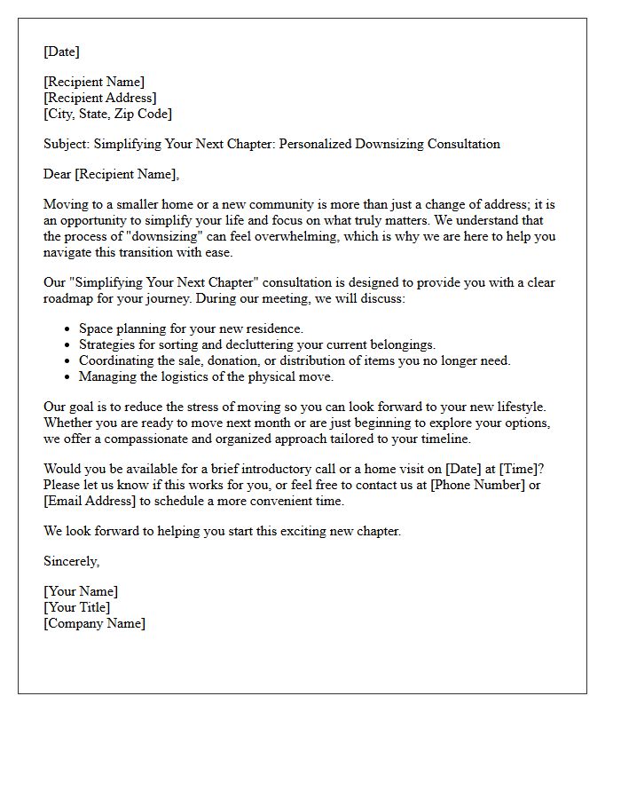 Simplifying Your Next Chapter Downsizing Consultation Letter