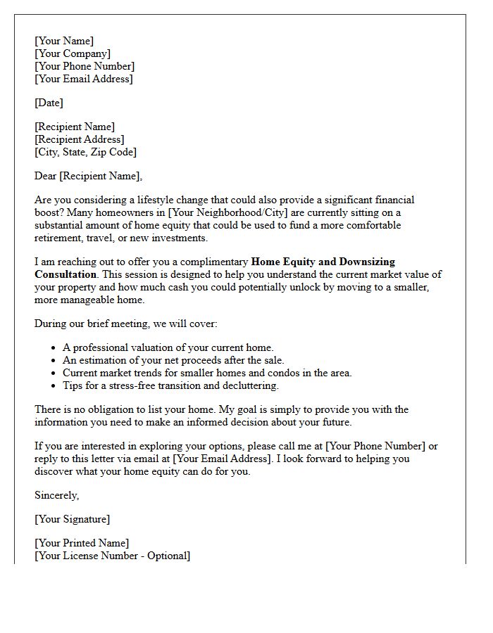 Unlocking Your Home Equity Downsizing Consultation Letter