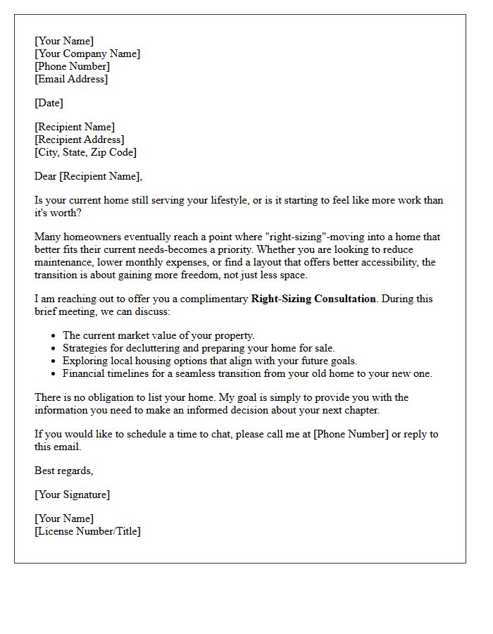Right-Sizing Your Living Space Real Estate Consultation Letter