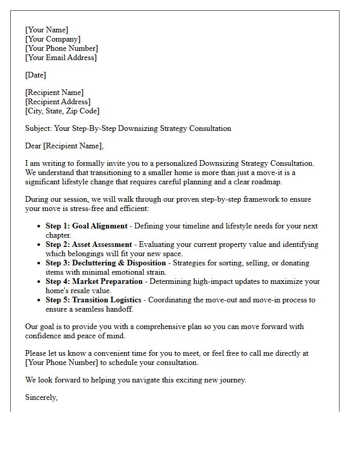 Step-By-Step Downsizing Strategy Consultation Letter