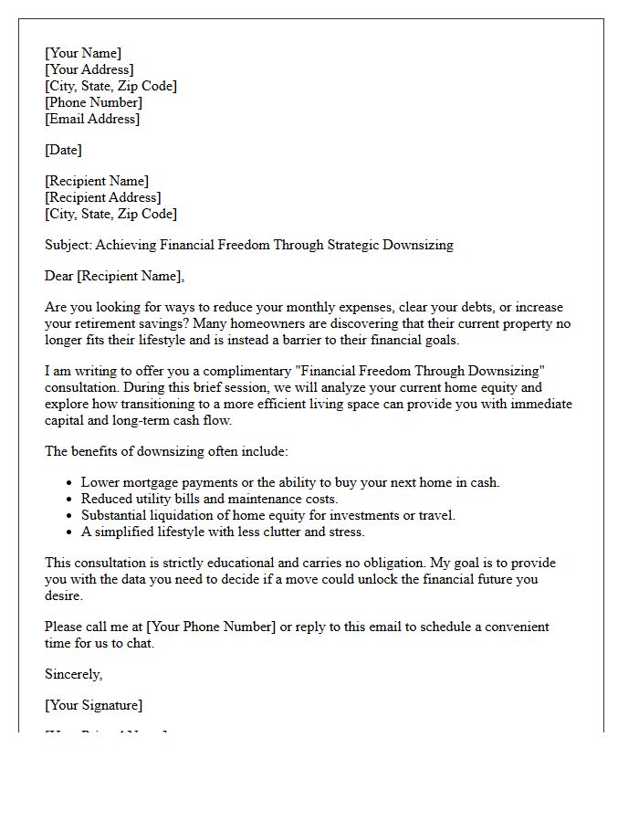 Financial Freedom Through Downsizing Consultation Letter