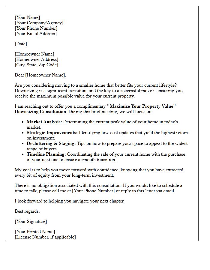 Maximizing Your Property Value Downsizing Consultation Letter