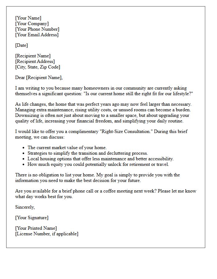 Is It Time To Downsize Real Estate Consultation Letter