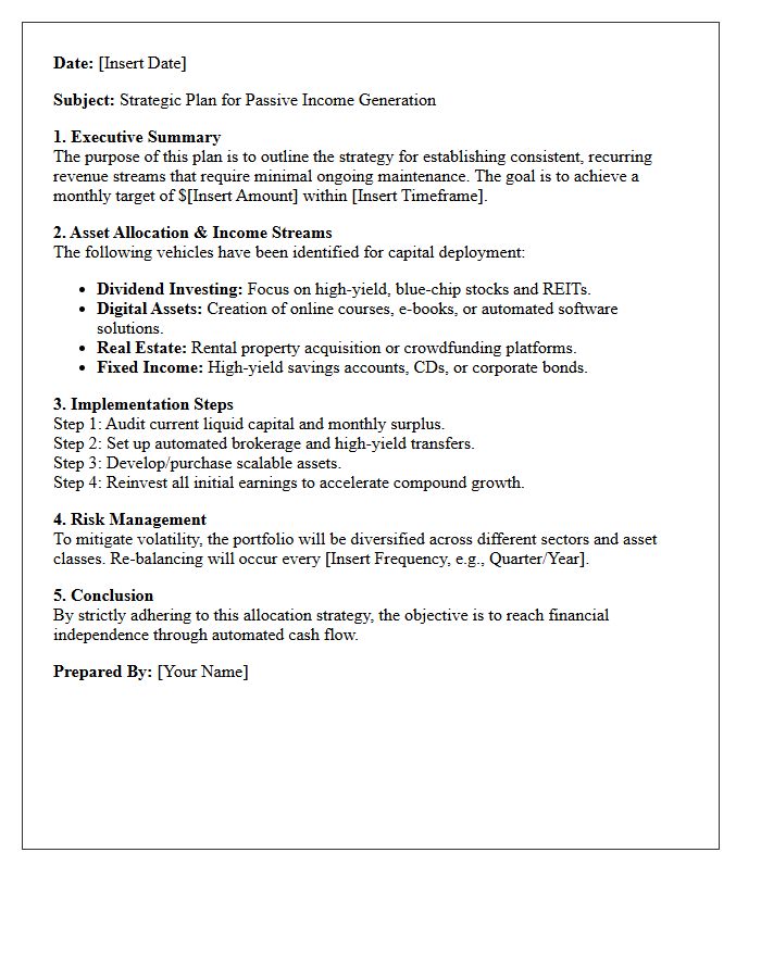 Passive Income Generation Plan Letter