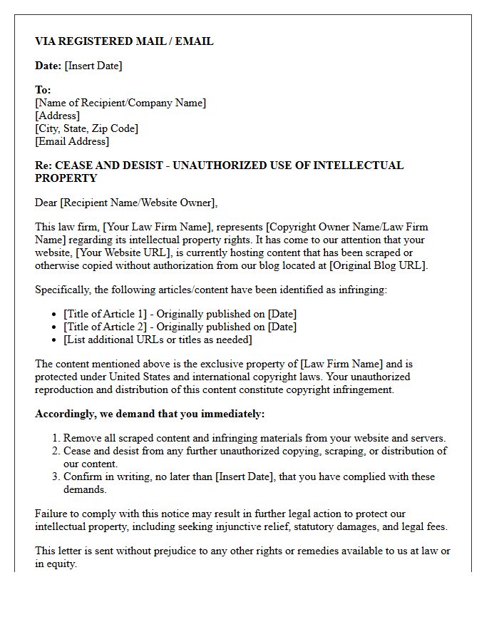 Law Firm Blog Content Scraping Cease and Desist Letter