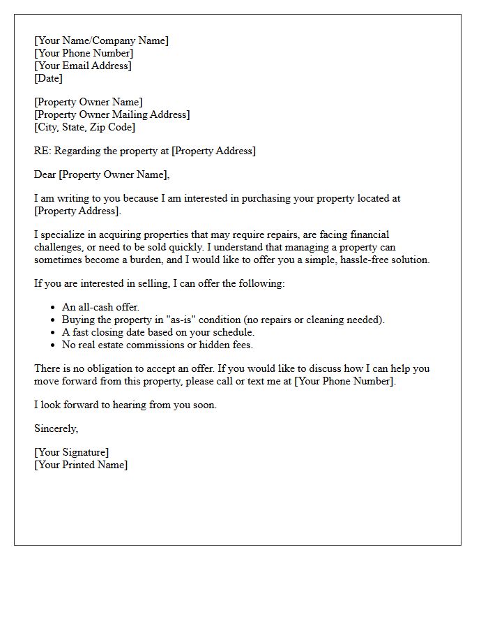 Distressed Property Acquisition Strategy Letter