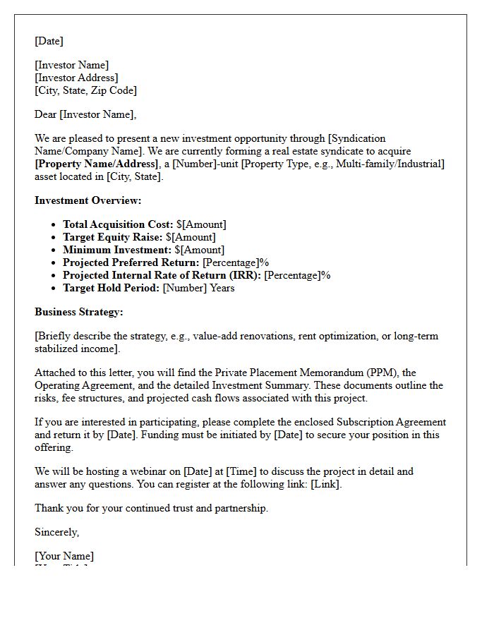 Real Estate Syndicate Investment Letter