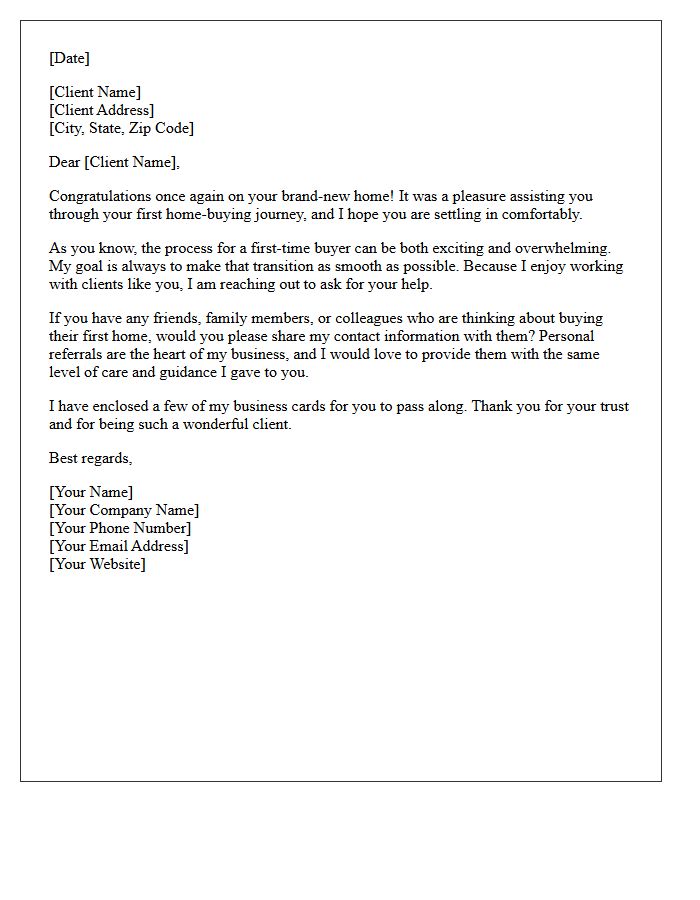 Welcome Home First-Time Buyer Referral Request Letter