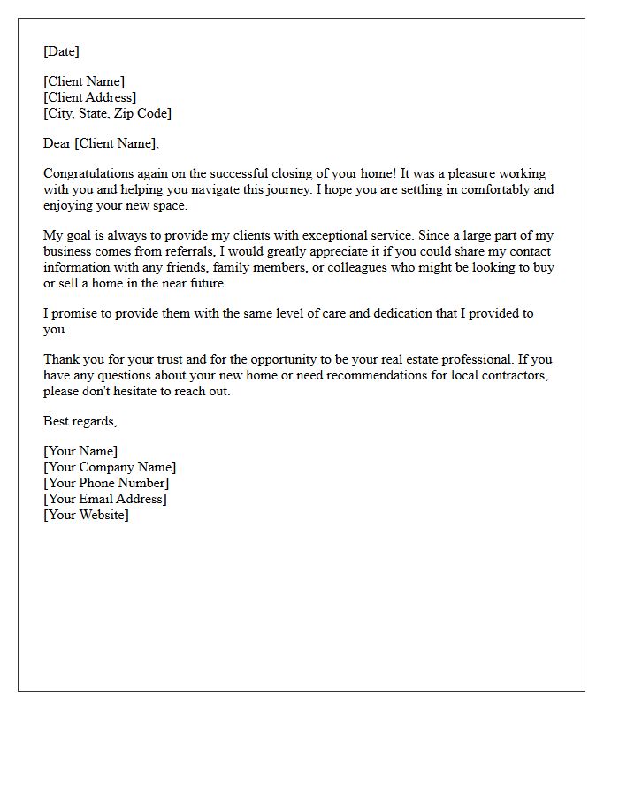 Real Estate Post-Closing Client Referral Letter